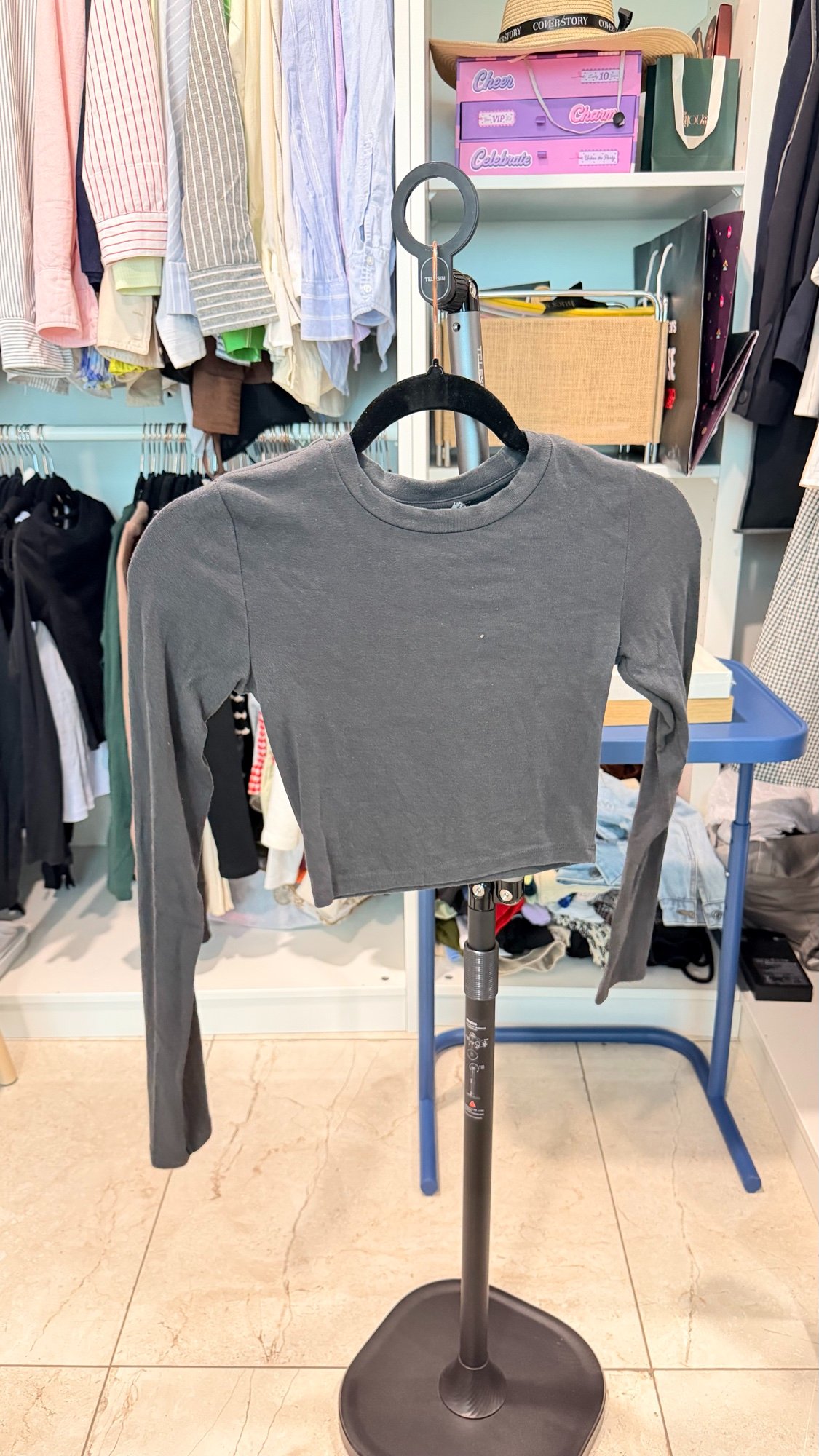 Zara Long Sleeve Crop Top - Charcoal — photo 1
