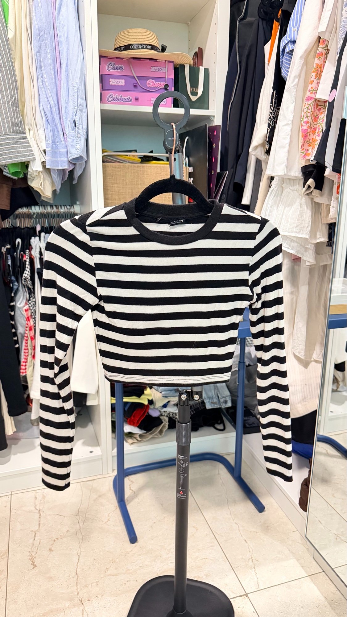 Zara Striped Long Sleeve Crop Top — photo 1
