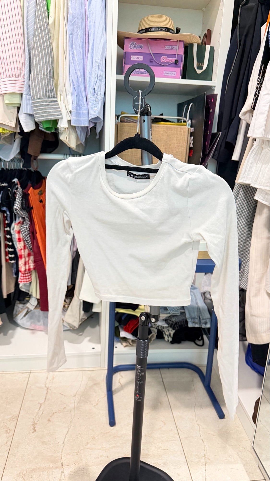 Zara Long Sleeve Crop Top - White — photo 1