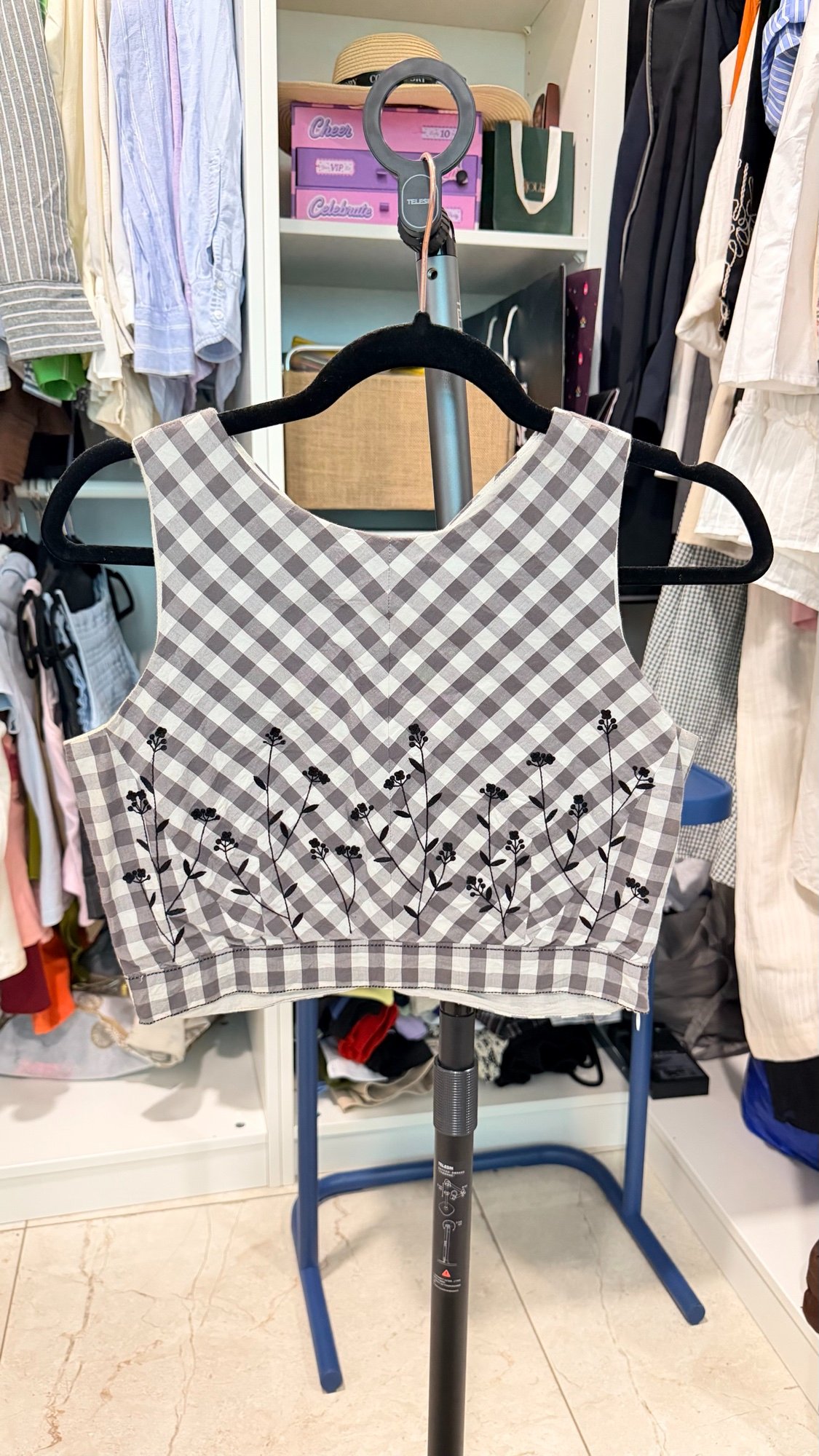AND Gingham Bow-Back Crop Top - Grey — photo 1